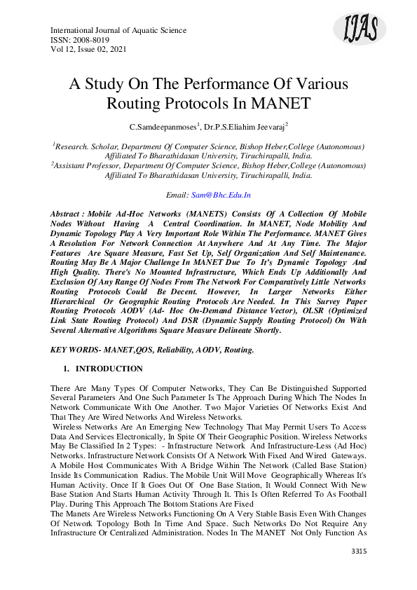 (PDF) A Study On The Performance Of Various Routing Protocols In MANET