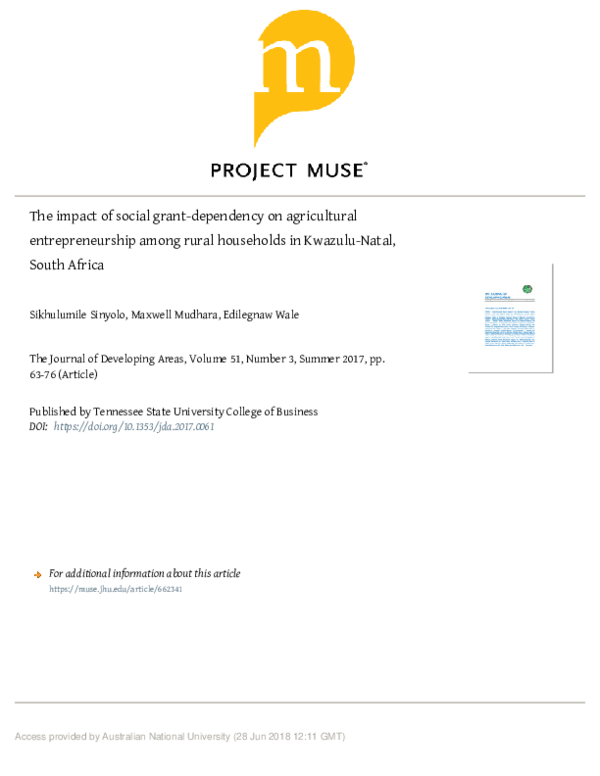 (PDF) The impact of social grant-dependency on agricultural ...