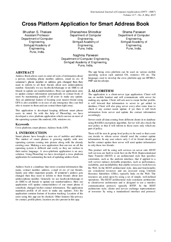 (PDF) Cross Platform Application for Smart Address Book
