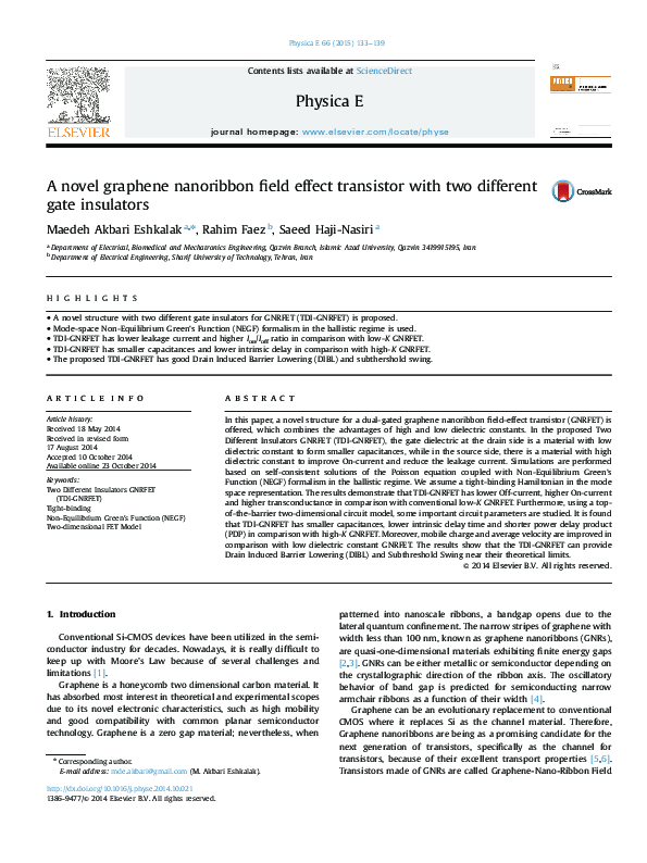 (PDF) A novel graphene nanoribbon field effect transistor with two ...
