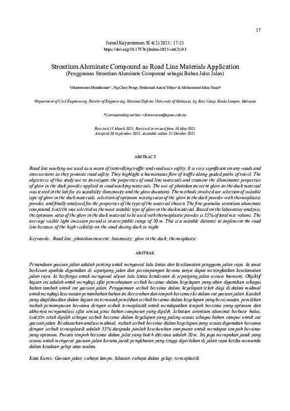 (PDF) Strontium Aluminate Compound as Road Line Materials Application