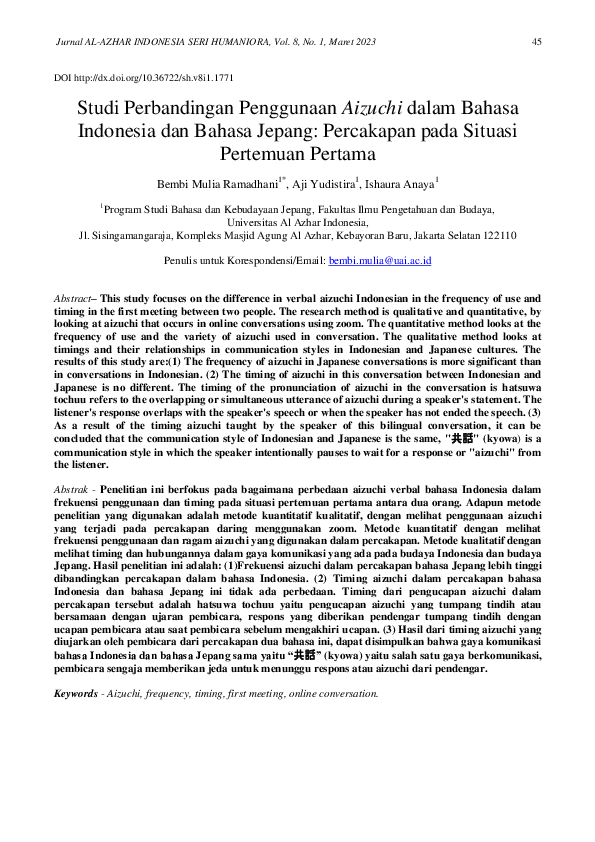 (PDF) Studi Perbandingan Penggunaan Aizuchi dalam Bahasa Indonesia dan ...