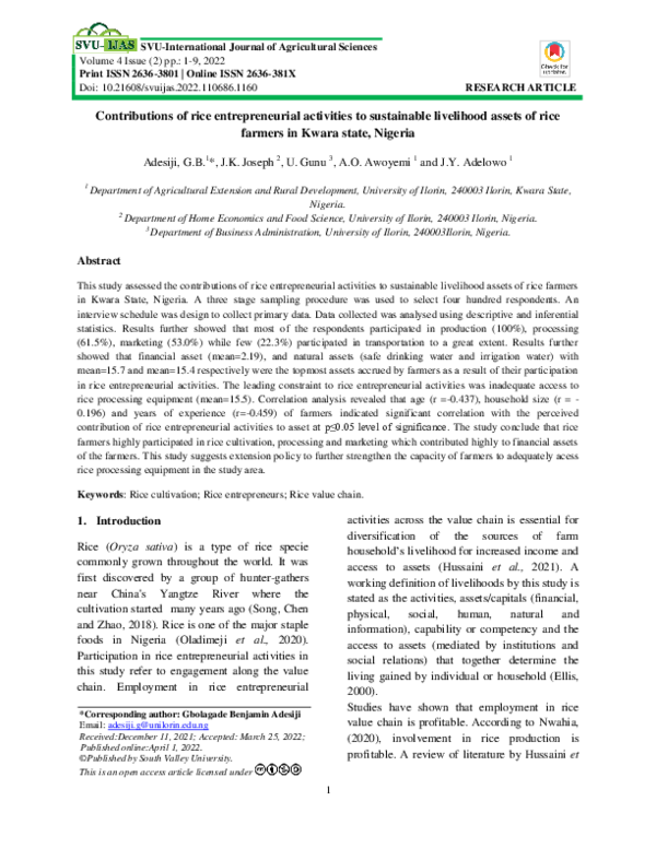 (PDF) Contributions of rice entrepreneurial activities to sustainable ...