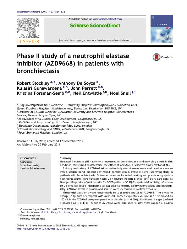 (PDF) Phase II study of a neutrophil elastase inhibitor (AZD9668) in ...