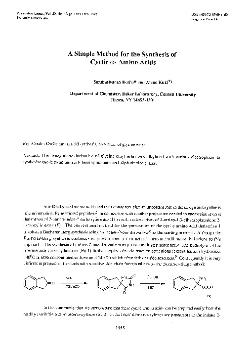 (PDF) A Simple Method for the Synthesis of Cyclic α- Amino Acids