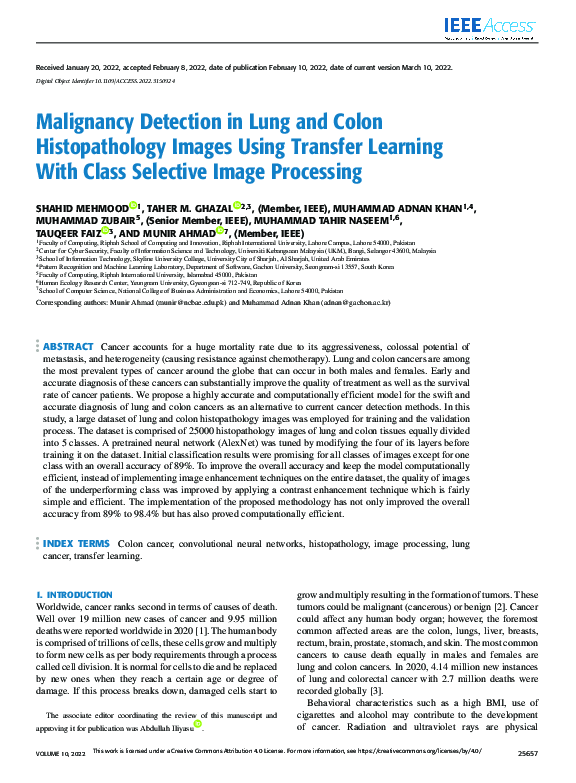 (PDF) Malignancy Detection in Lung and Colon Histopathology Images ...