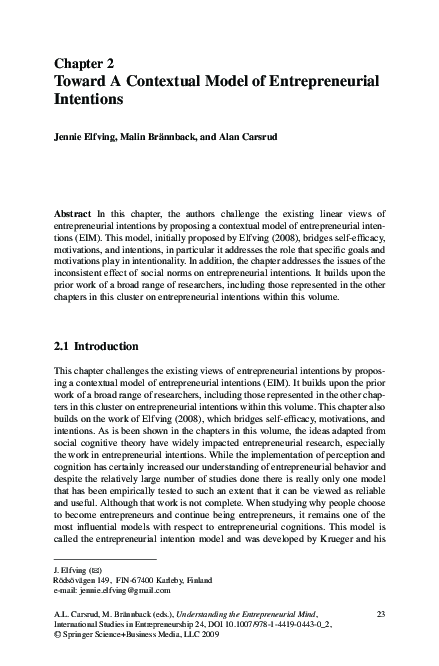 (PDF) Toward A Contextual Model of Entrepreneurial Intentions