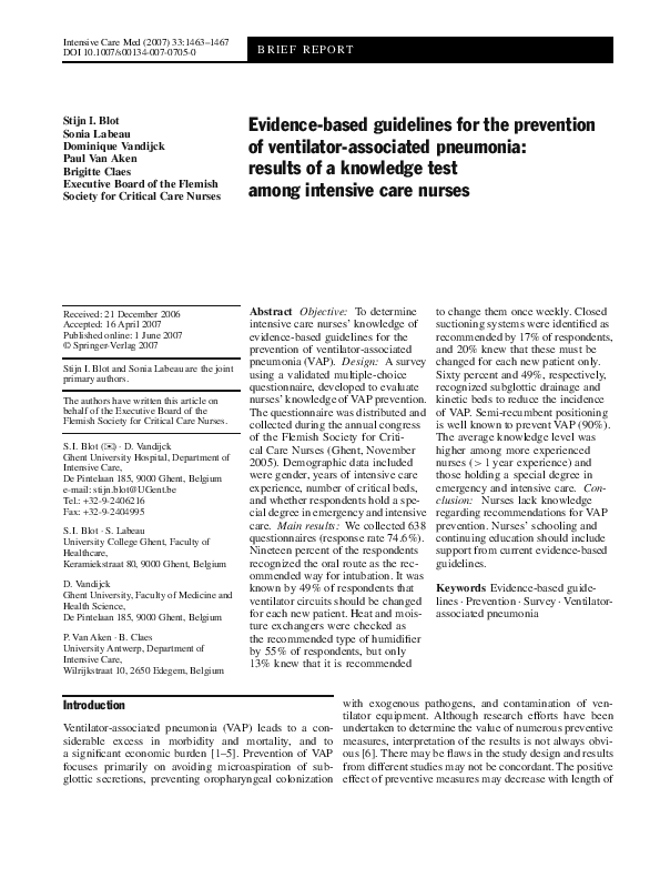 (PDF) Evidence-based guidelines for the prevention of ventilator ...