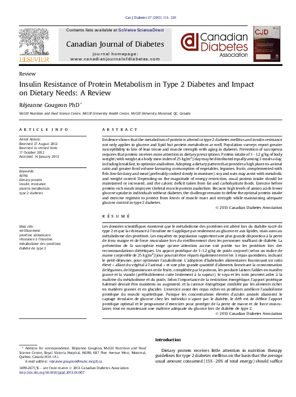 (PDF) Insulin Resistance of Protein Metabolism in Type 2 Diabetes and ...