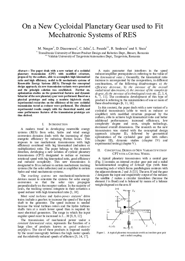 (PDF) On a new cycloidal planetary gear used to fit mechatronic systems ...