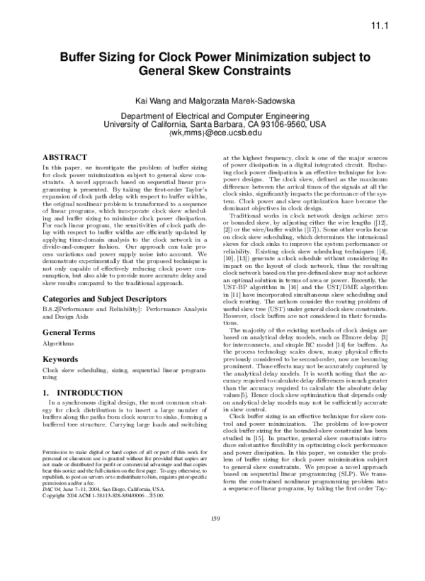 (PDF) Buffer sizing for clock power minimization subject to general ...