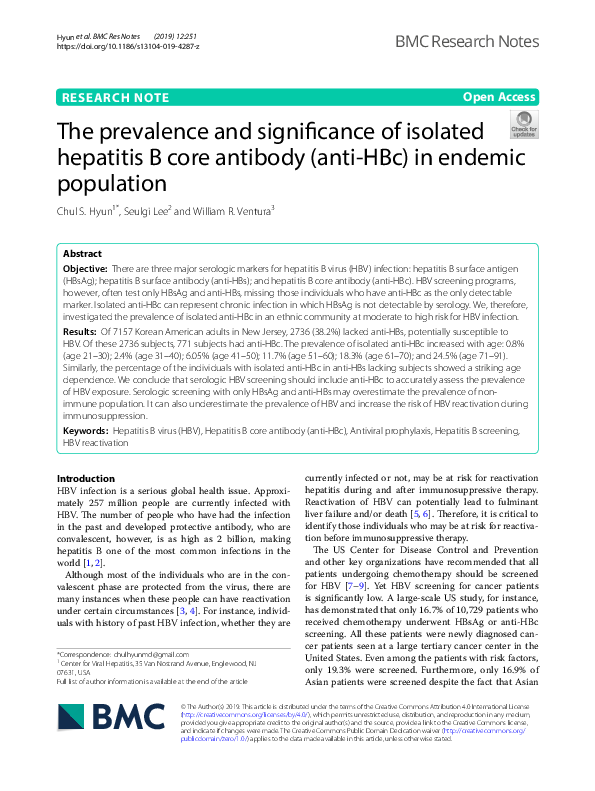 (PDF) The prevalence and significance of isolated hepatitis B core ...