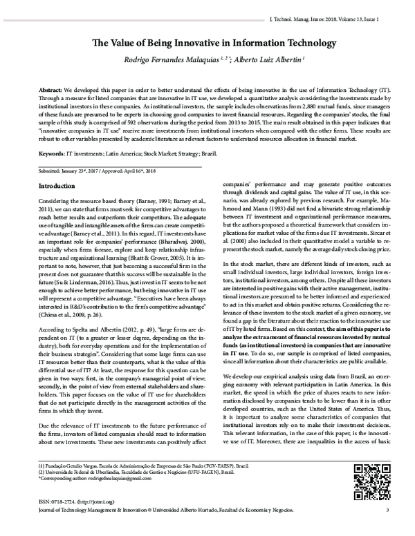 (PDF) The Value of Being Innovative in Information Technology