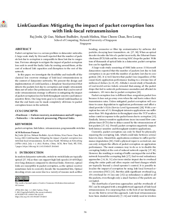 (PDF) LinkGuardian: Mitigating the impact of packet corruption loss ...