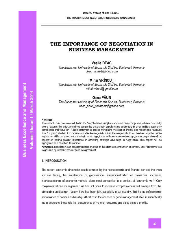 (PDF) The Importance of Negotiation in Business Management