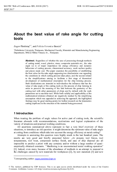 (PDF) About the best value of rake angle for cutting tools