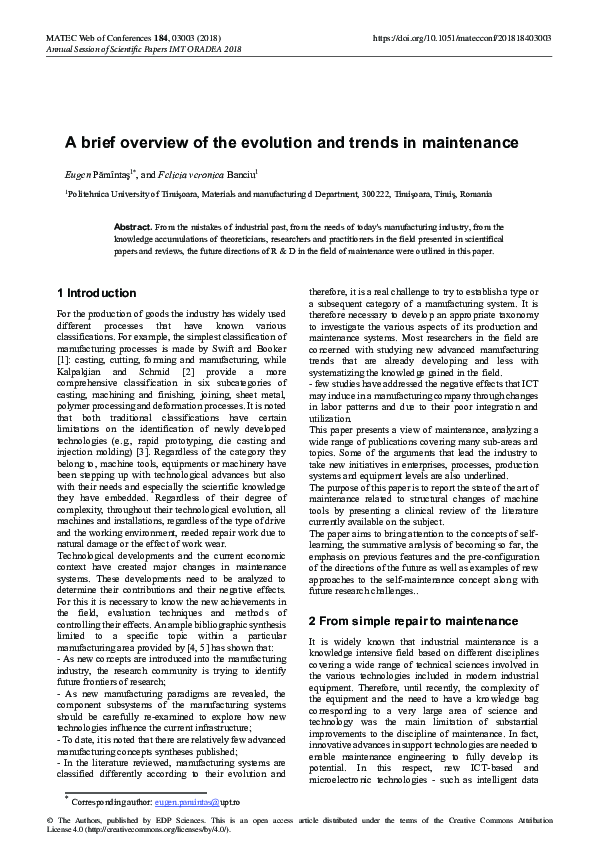 (PDF) A brief overview of the evolution and trends in maintenance