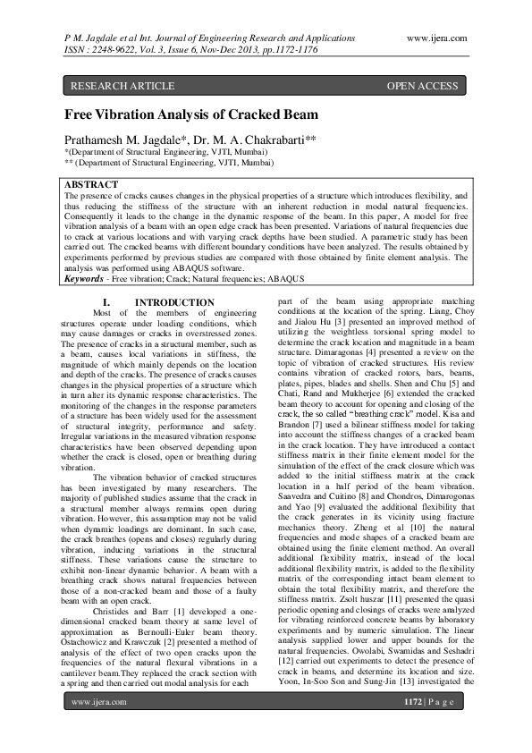 (PDF) Free Vibration Analysis of Cracked Beam