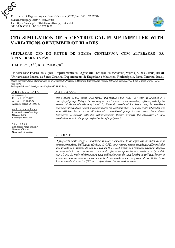 (PDF) CFD Simulation of a Centrifugal Pump Impeller with Variations of ...