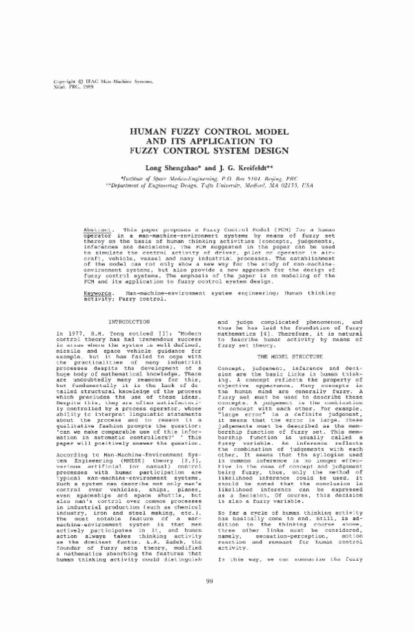 (PDF) Human Fuzzy Control Model and its Application to Fuzzy Control ...