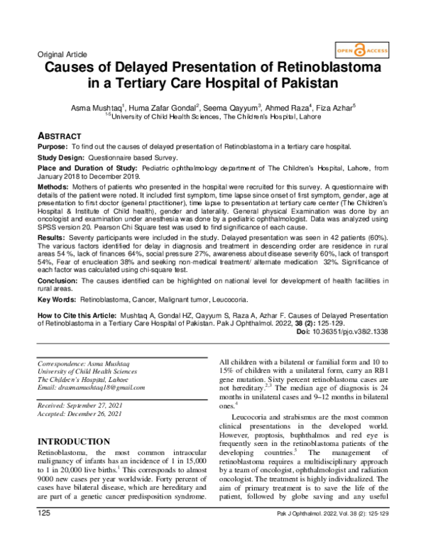 (PDF) Causes of Delayed Presentation of Retinoblastoma in a Tertiary ...
