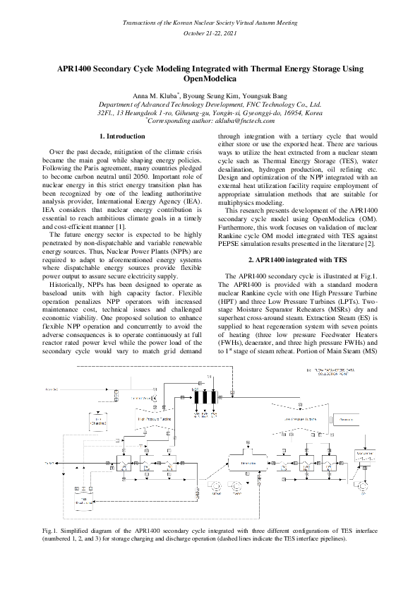 (PDF) APR1400 Secondary Cycle Modeling Integrated with Thermal Energy ...