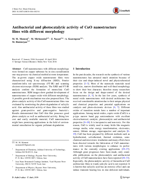 (PDF) Antibacterial and photocatalytic activity of ZnO nanoparticles ...