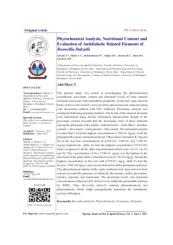 (PDF) Phytochemical Analysis, Nutritional Content and Evaluation of ...