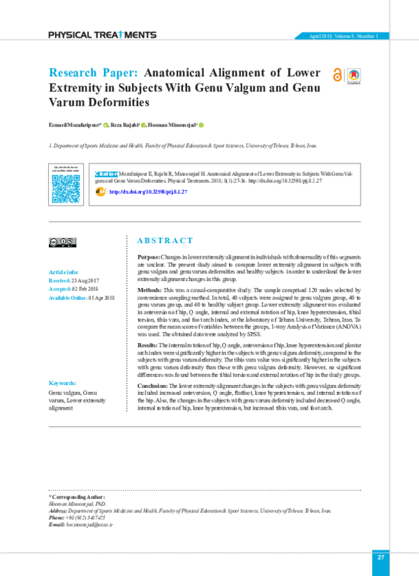 (PDF) Anatomical Alignment of Lower Extremity in Subjects With Genu ...