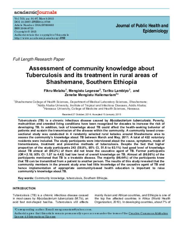 (PDF) Assessment of community knowledge about Tuberculosis and its ...