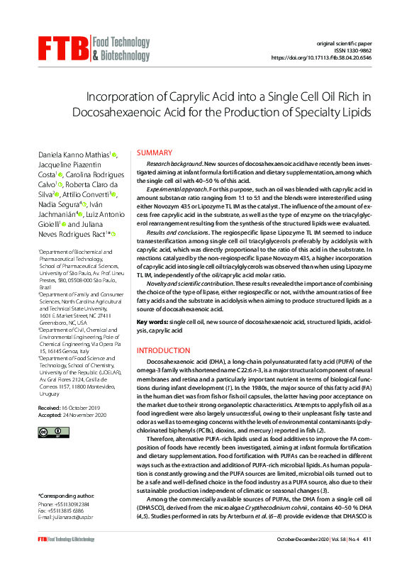 (PDF) Incorporation of Caprylic Acid into a Docosahexaenoic Acid Single ...