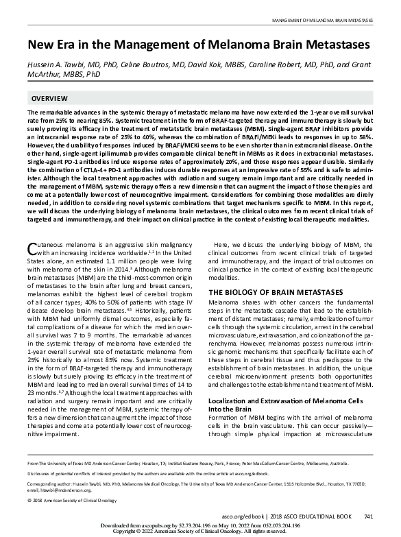 (PDF) New Era in the Management of Melanoma Brain Metastases