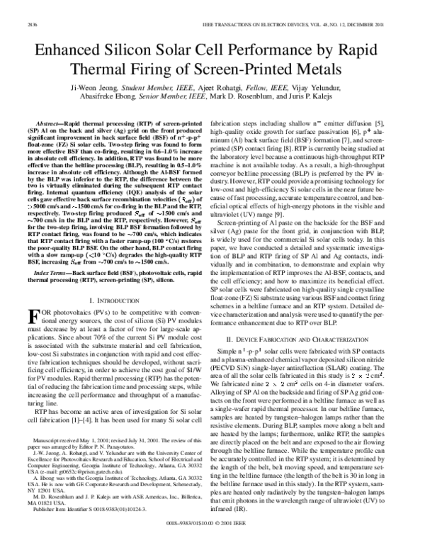 (PDF) Enhanced silicon solar cell performance by rapid thermal firing ...