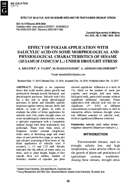 (PDF) Effect of Foliar Application with Salicylic Acid on Some ...
