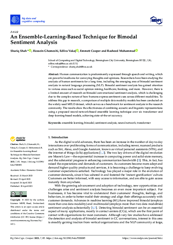 (PDF) An Ensemble Learning based Technique for Bimodal Sentiment Analysis