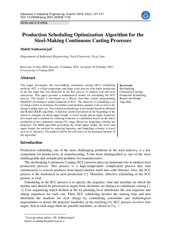 (PDF) Production Scheduling Optimization Algorithm for the Steel-Making ...