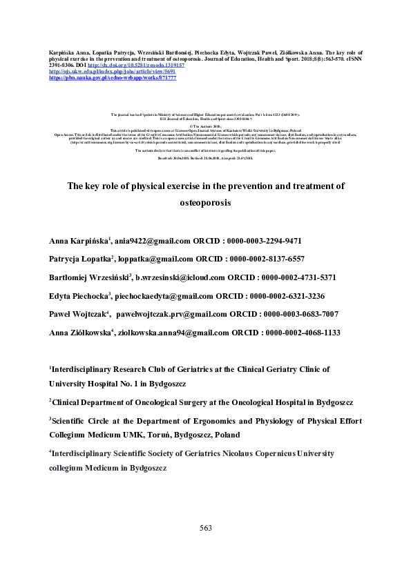 (PDF) The key role of physical exercise in the prevention and treatment ...
