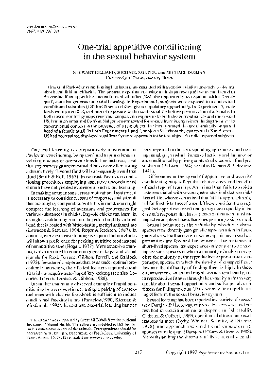 (pdf) one-trial appetitive conditioning in the sexual behavior system