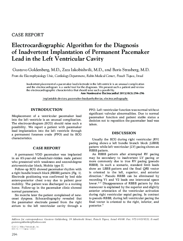 (PDF) Electrocardiographic Algorithm for the Diagnosis of Inadvertent ...