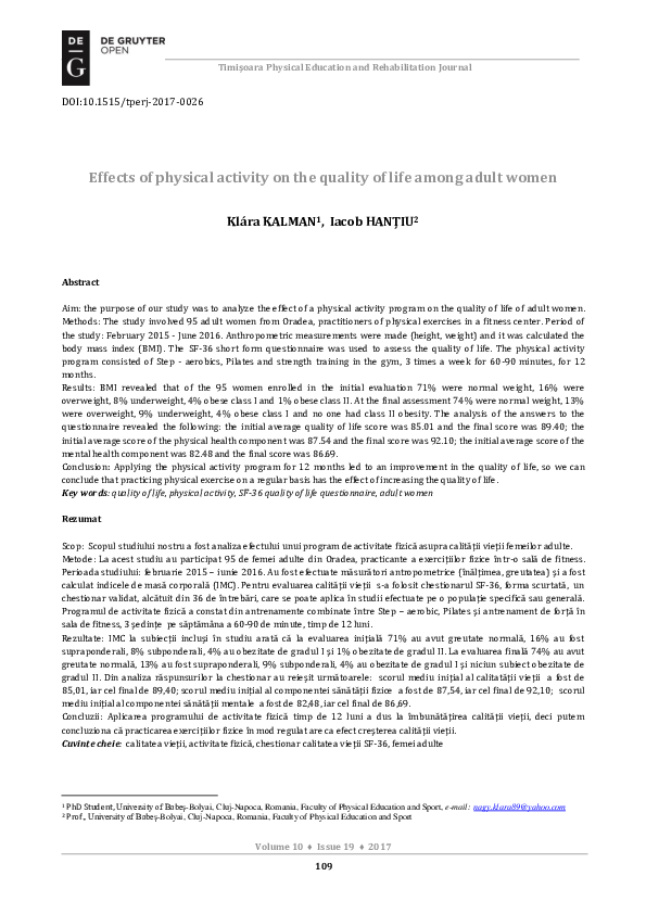 (PDF) Effects of physical activity on the quality of life among adult women