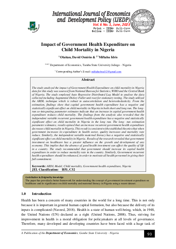 (PDF) Impact of Government Health Expenditure on Child Mortality in Nigeria