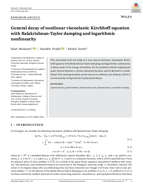 (PDF) General decay of nonlinear viscoelastic Kirchhoff equation with ...