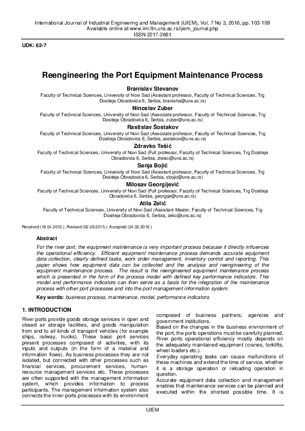 (PDF) Reengineering the Port Equipment Maintenance Process