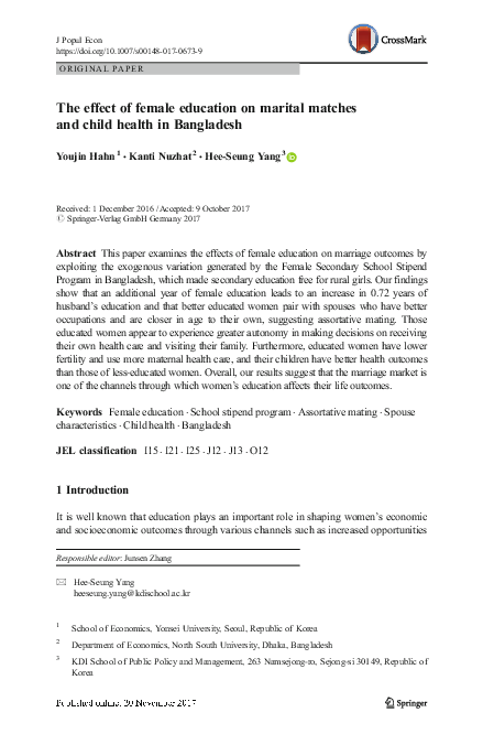 (PDF) The Effect of Female Education on Marital Matches and Child ...