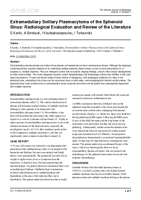 (PDF) Extramedullary Solitary Plasmacytoma of the Sphenoid Sinus ...