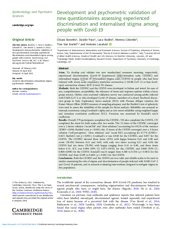 (PDF) Development and psychometric validation of new questionnaires ...