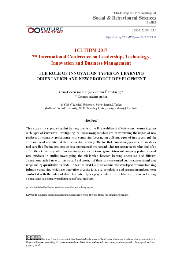 (PDF) The Role Of Innovation Types On Learning Orientation And New ...