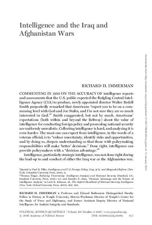 (PDF) Intelligence and the Iraq and Afghanistan Wars