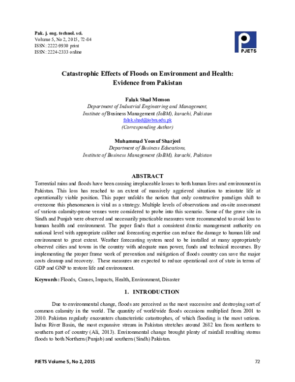 (PDF) Catastrophic Effects of Floods on Environment and Health ...