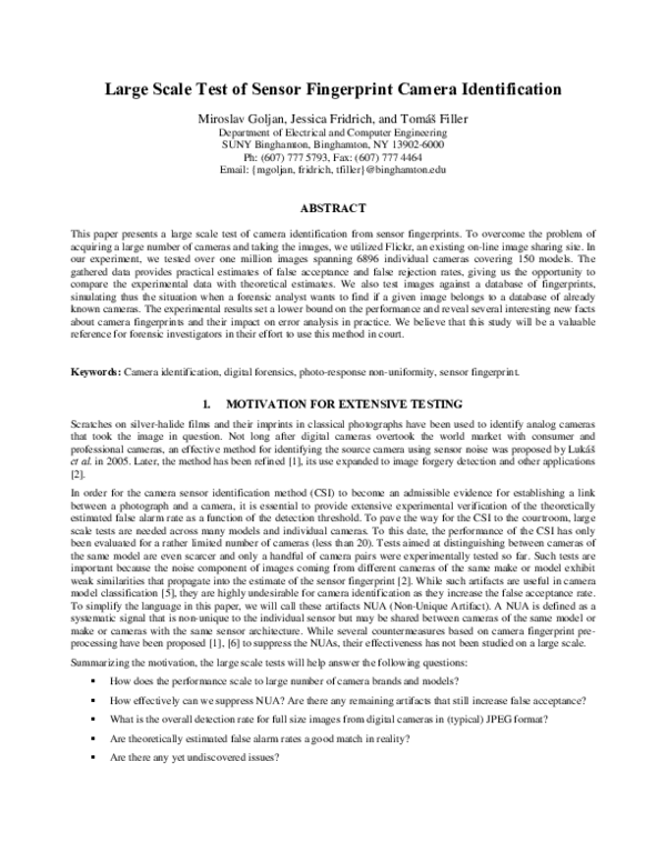 (PDF) Large scale test of sensor fingerprint camera identification